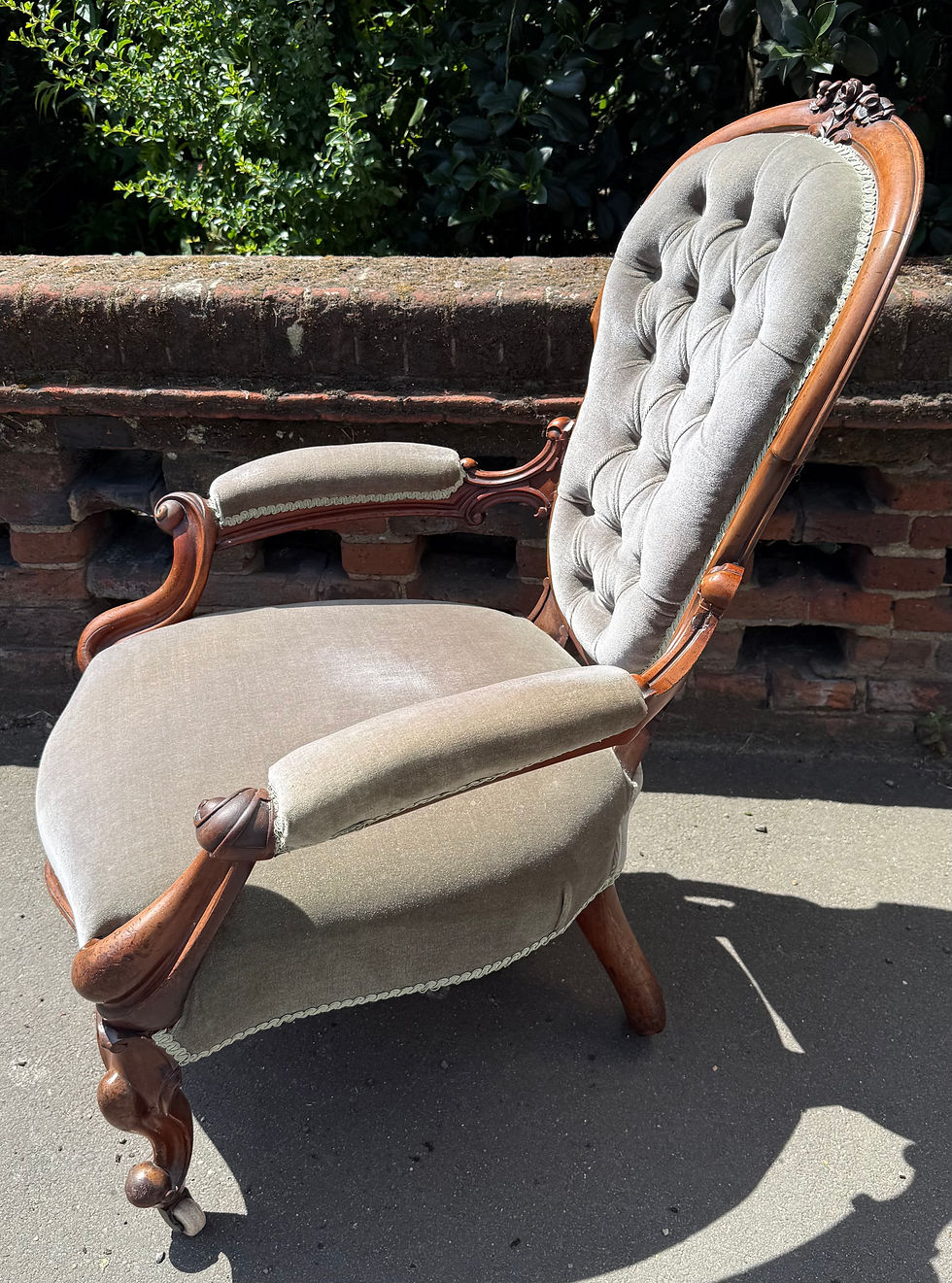 Thumbnail: Victorian Walnut Frame Button Back Armchair