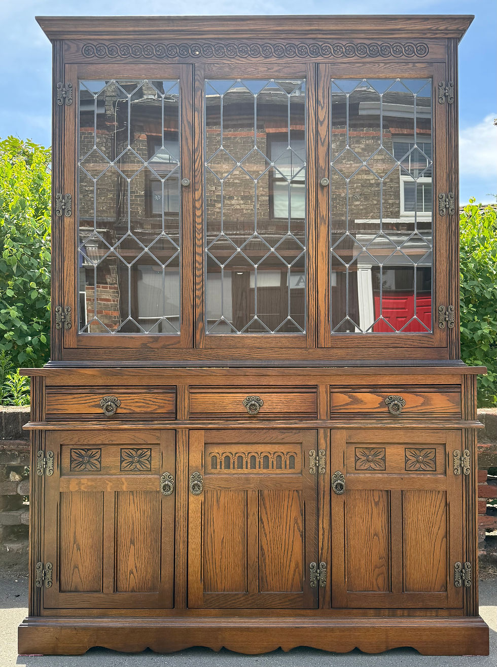 Thumbnail: Old Charm Oak Sideboard & Display Top Cabinet / Dresser