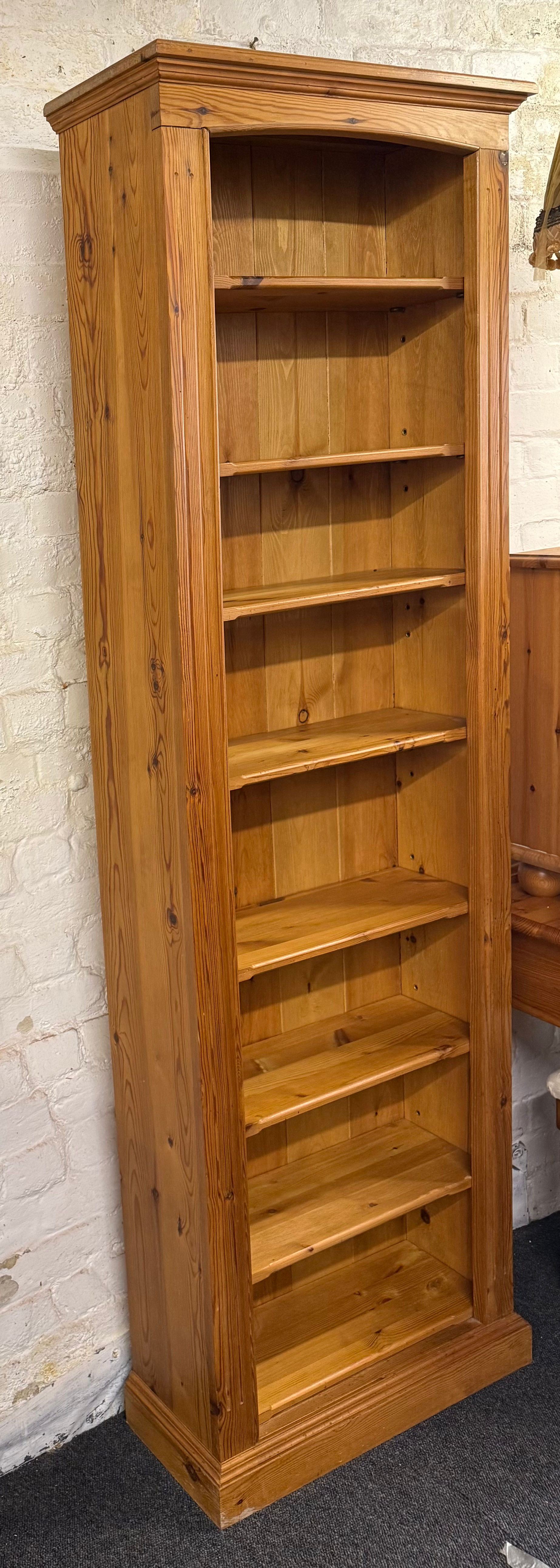 Tall Narrow Solid Waxed Pine Freestanding Bookcase