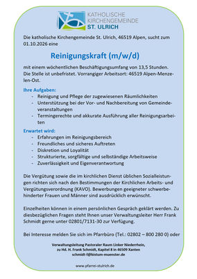 Stellenausschreibung - Reinigungskraft