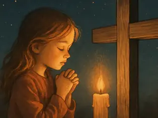 Ilustração digital semi-realista de uma pessoa sentada sozinha ao entardecer, com o rosto voltado para o céu e expressão de vulnerabilidade, simbolizando o clamor silencioso por um abraço de Deus nos momentos de dor e fragilidade, conforme o devocional de Salmos 3418.