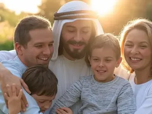 ilustracao de jesus abracando uma familia