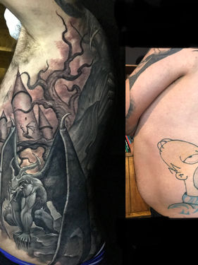 cobertura de tatuagem masculina lateral costela , tatuagem para cobrir outra