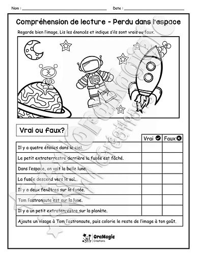 Compréhension de lecture - VRAI OU FAUX - Perdu dans l'espace