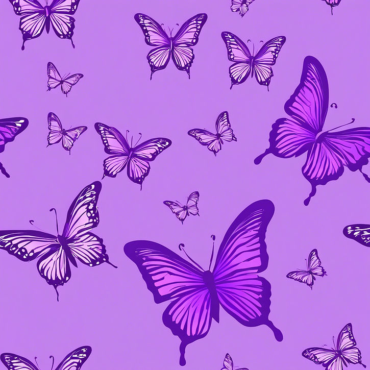 A lavender background with different shades and shapes of purple butterflies.