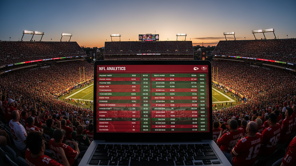Close-up view of a laptop screen displaying NFL statistics and analytics