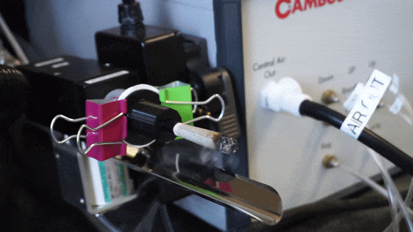 Smoking machine used by Delic Labs to measure the chemicals released by burning cannabis joints.