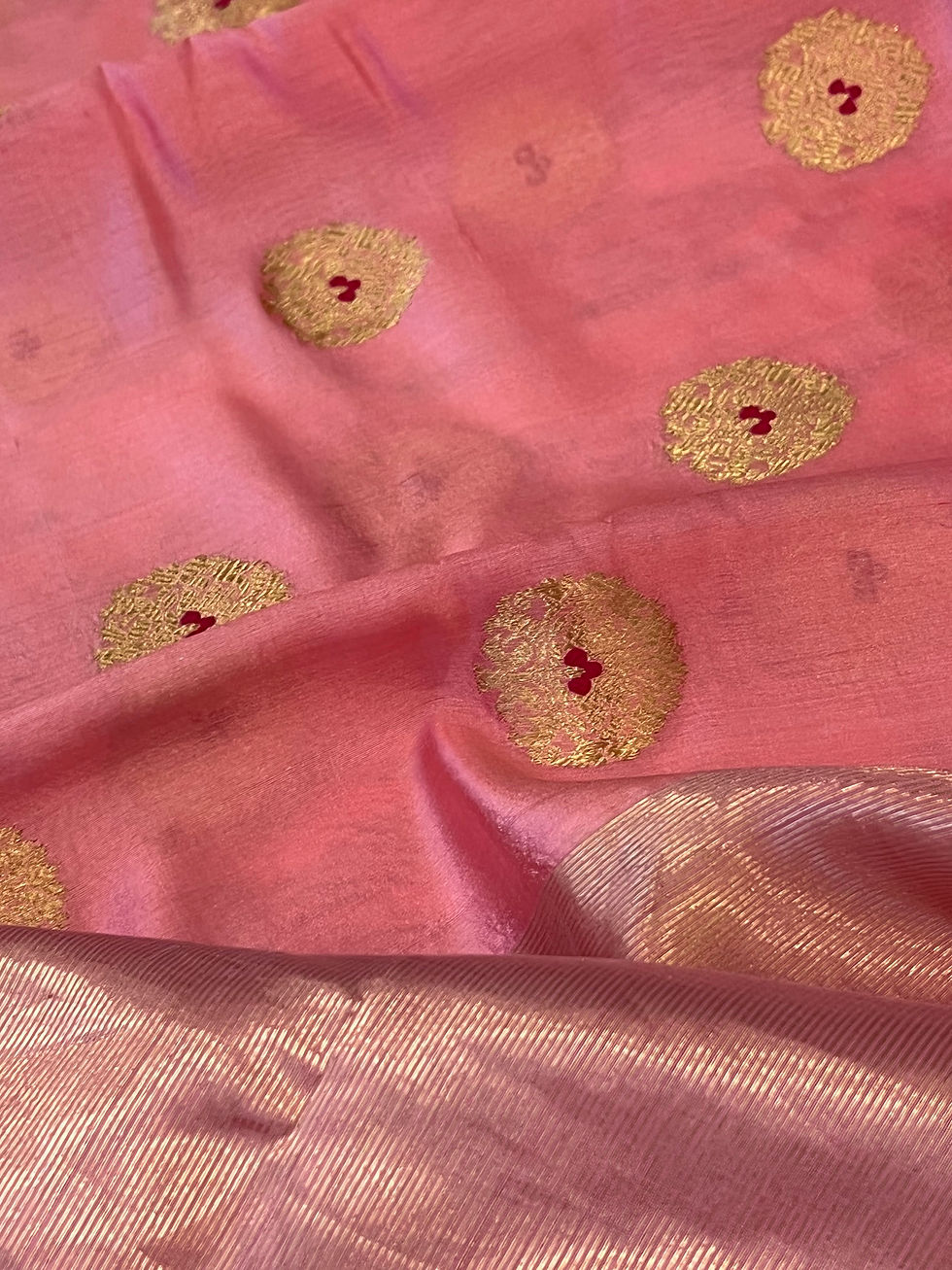 Thumbnail: Handloom Chanderi Pattu Pure Silk Saree with Meenakari  work and golden zari bor