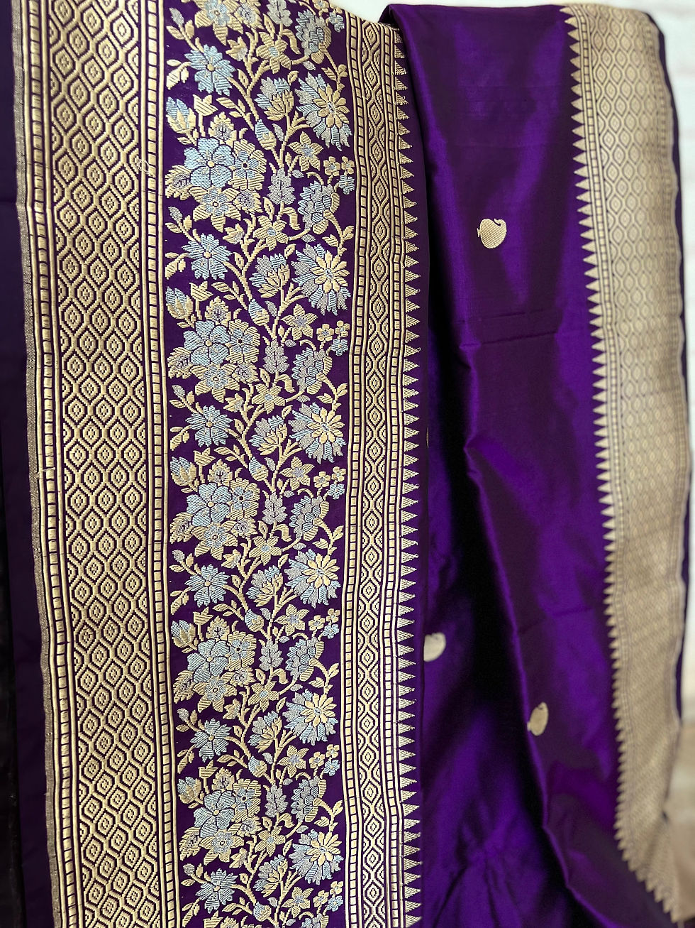 Thumbnail: Purple Banarasi Handwoven Pure Silk Saree