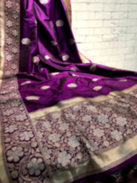 Purple Banarasi Alfi Sona-Rupa Kadhuan Brocade Handwoven Katan Silk Saree