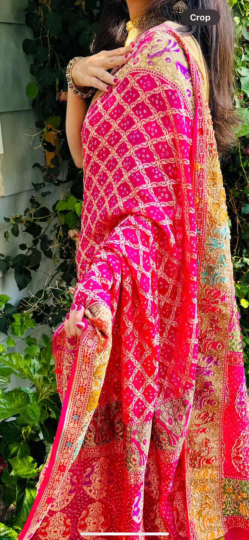 Thumbnail: Multi - Meenakari Jaal Pure Georgette Banarasi Saree with Authentic Hand Bandhej