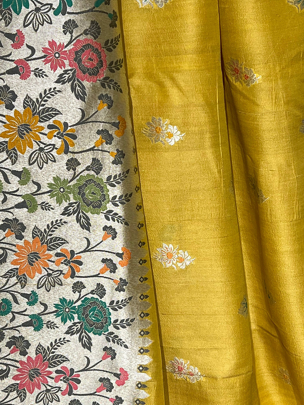 Thumbnail: Pure Tussar Geogette silk handloom banarasi PAITHANI BORDER SAREE