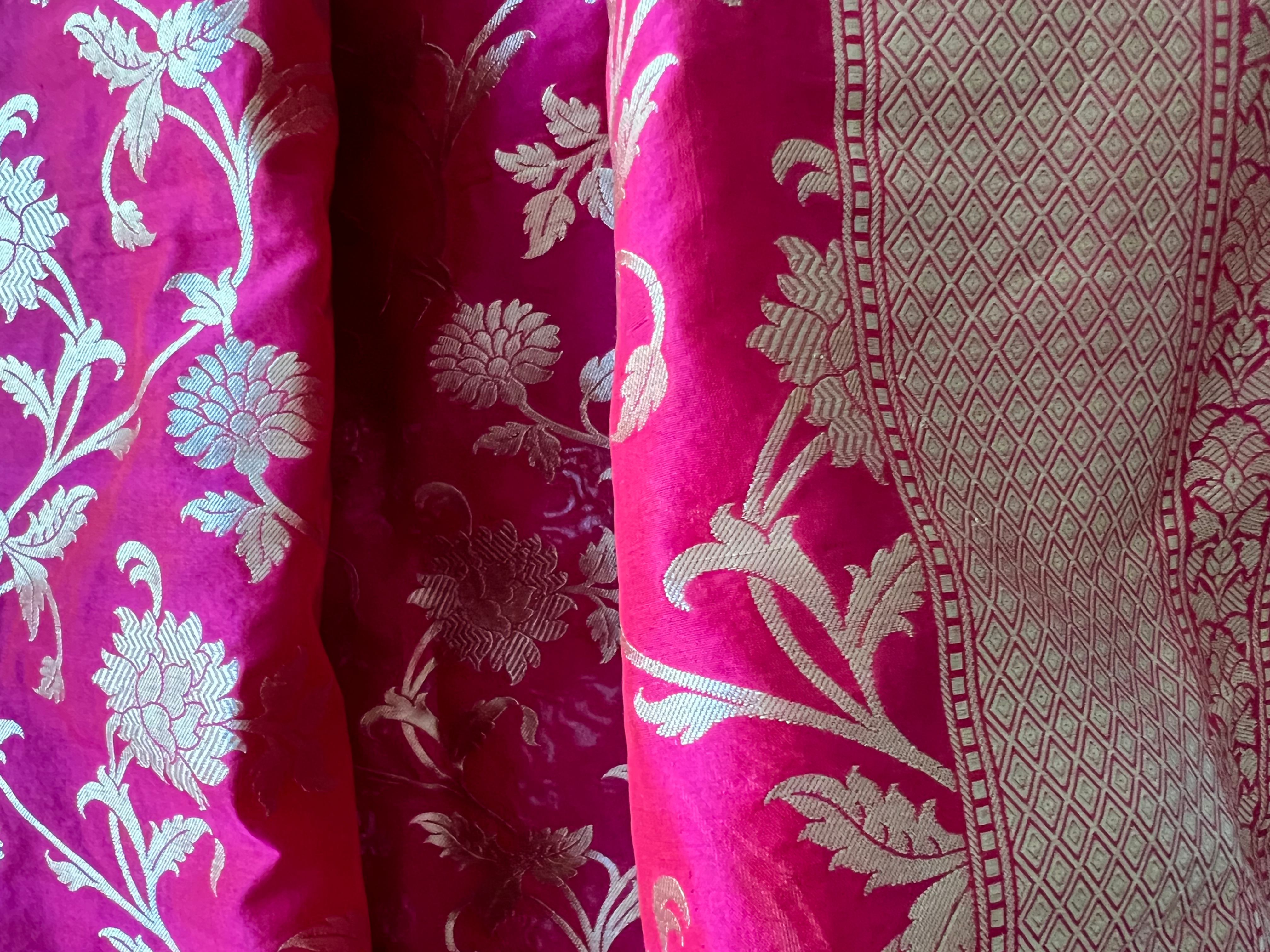 Rani Pink Banarasi Jaal Cutwork Brocade Handwoven Katan Silk Saree