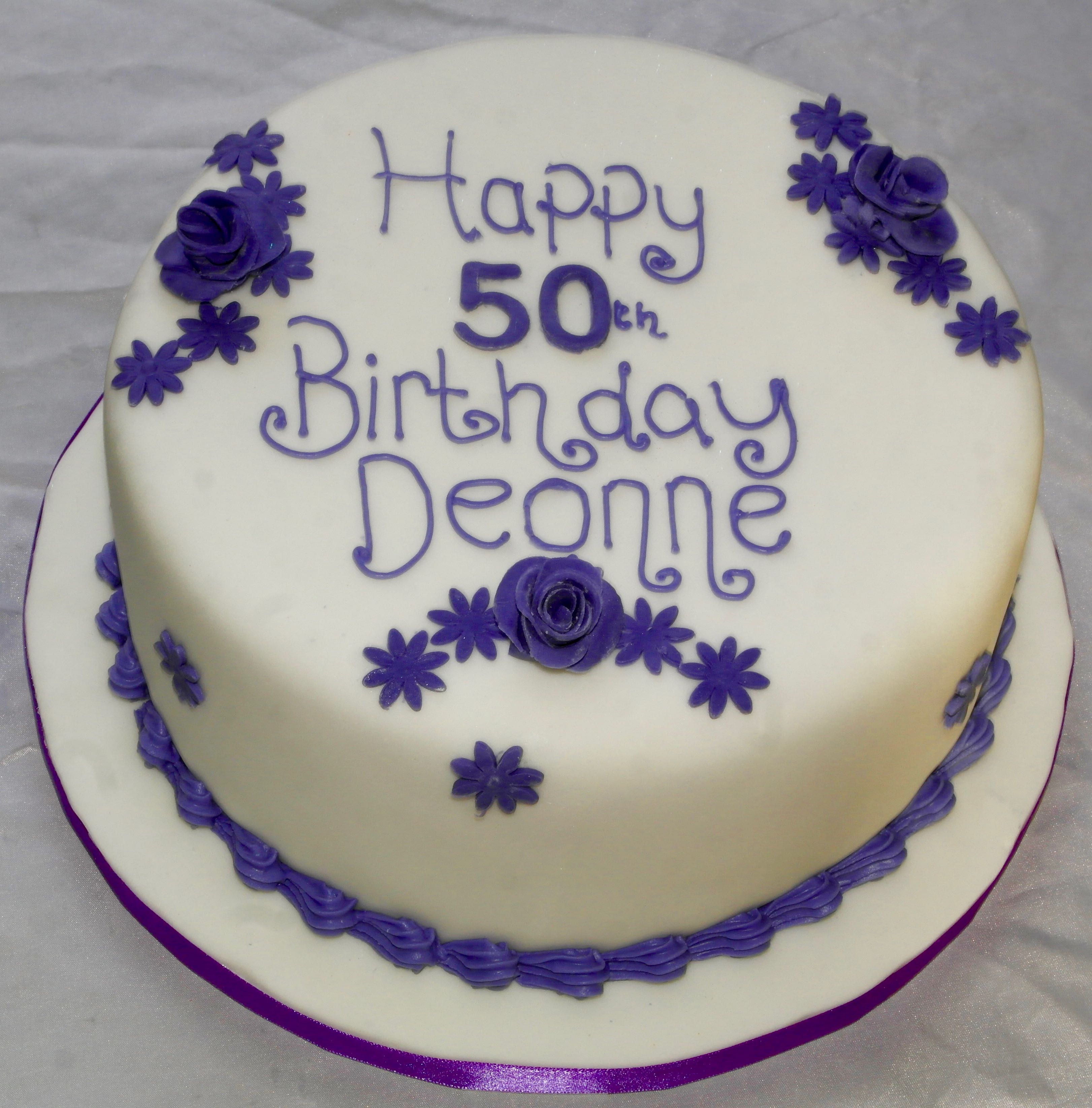 50th Birthday Cake with Purple Trim