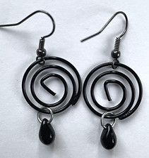 Black paperclip earrings with black beads and hooks