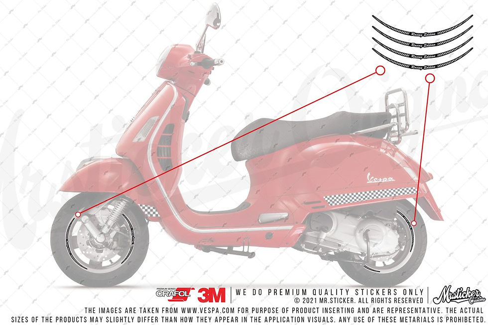 Küçük resim: RFHLM230 OZEL SERI Vespa Uyumlu Reflektif Racing Edition Jant Etiketi- kili Set