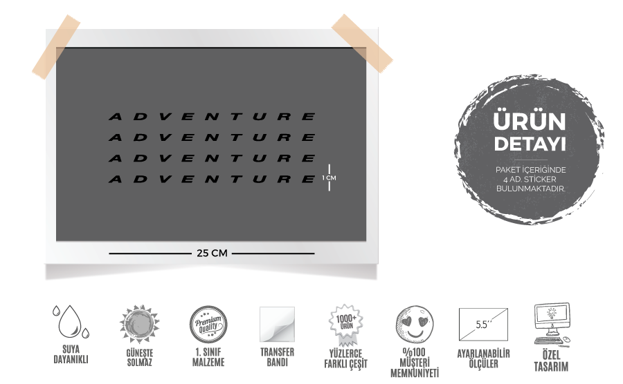 Küçük resim: CSE5 Adventure (Macera) Yazisi 4 lu Set - Mat Siyah