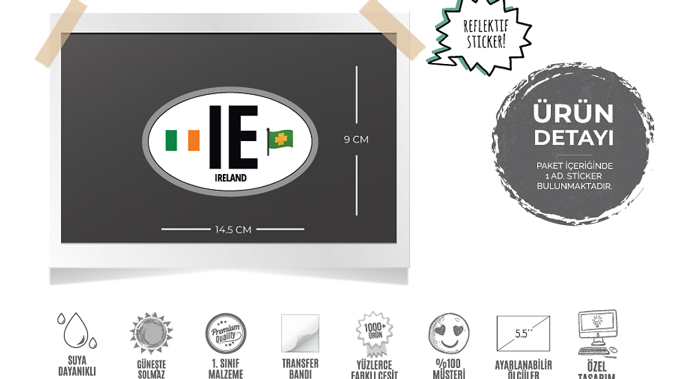 Küçük resim: ULK47 Irlanda (IE) Reflektif Ulke Etiketi