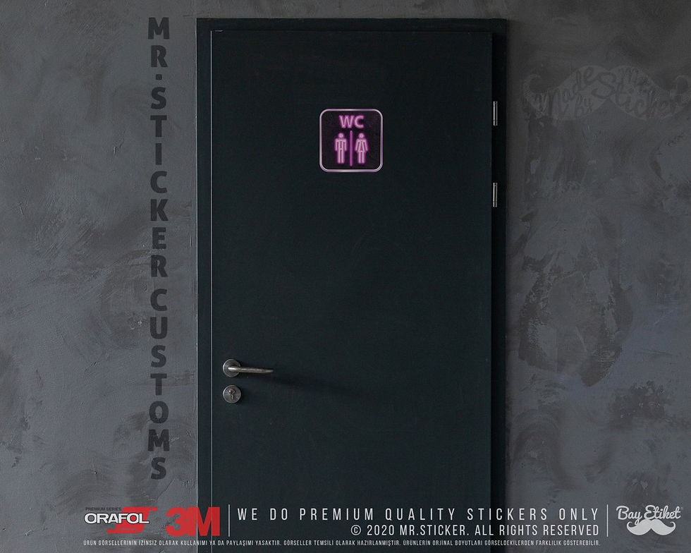 Küçük resim: WC35 Mor Neon Efektli Unisex Tuvalet Simgesi Etiketi