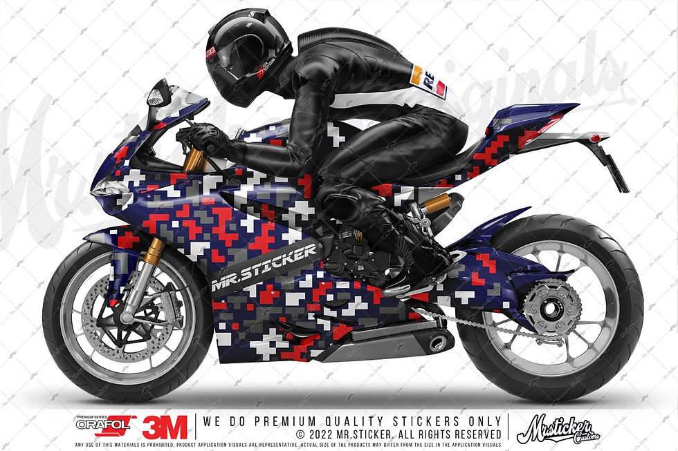 Küçük resim: CMO707 Motosiklet Kaplamaya Uygun Pixel Kamuflaj Seti Kırmızı - Gri - Beyaz Renk