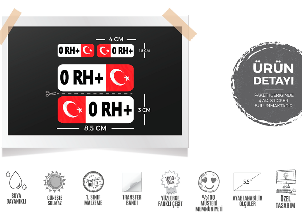 Küçük resim: BT02 Reflektif 0 Rh Pozitif (+) Kan Grubu Etiket Seti