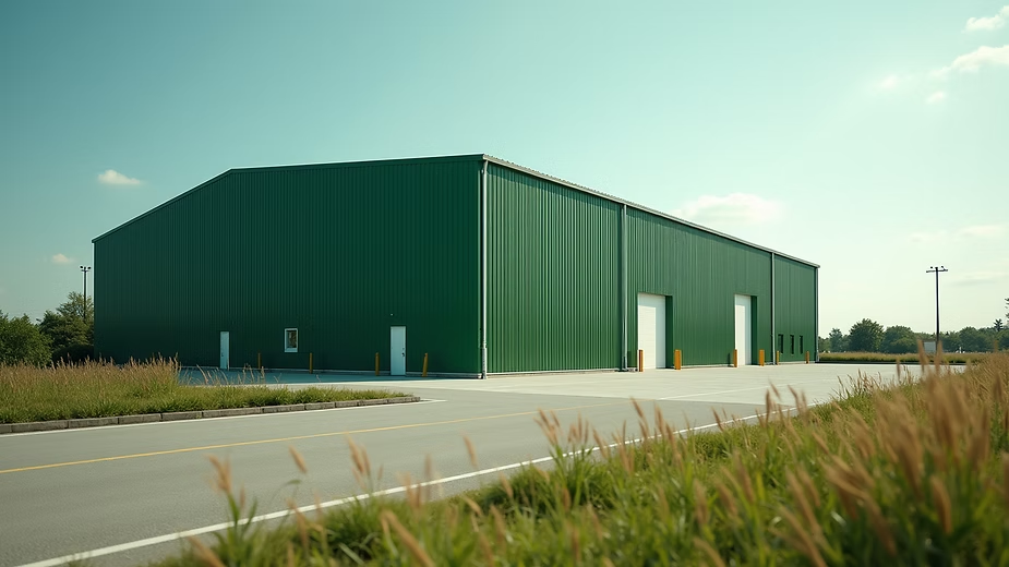 Green warehouse equipped with solar panels dedicated to sustainable practices.
