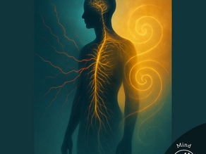 A digital artwork of a human silhouette with glowing nervous system lines. On one side of the body, jagged red “tension” lines fade into smooth golden spirals flowing outward. The background blends teal and gold, symbolizing the shift from pain to flow. No text on the image. The mood is clear, hopeful, and transformative.