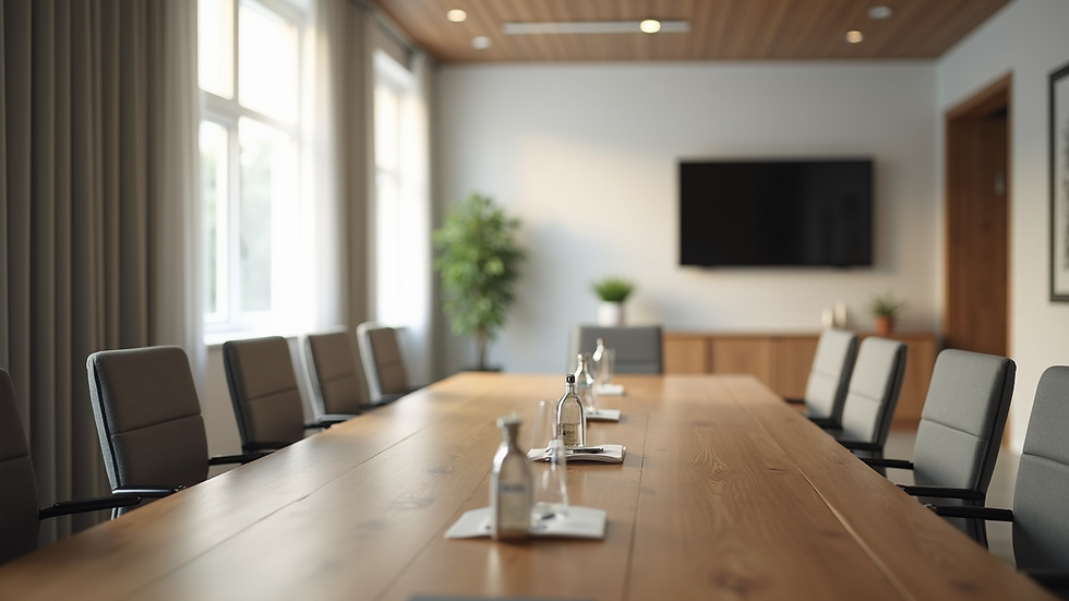High angle view of a calm meeting room prepared for mediation
