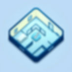 _3D isometric icon illustration of an open building floor plan viewed from above, with a f