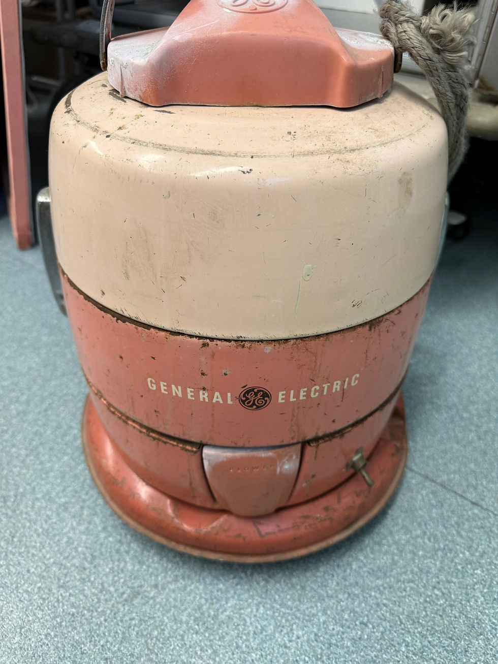 In my long volunteer career as a museum curator, I have many stories about how we salvaged old things for the museum. Erp’s gift is probably the strangest story. I asked Erp if I could look around in his audiology office for old things. He said sure. Inside an acoustic room, I spotted an old vacuum cleaner behind the door. Erp thought I was teasing him. I made him to take a look at it for himself. He was shocked and truthfully said he had never seen it before after 30 years working in the same office. He had no idea where it came from. We agreed the cleaner is probably from the 1950s or the early 1960s. Needless to say, we are thrilled to have it for an interesting exhibit item.