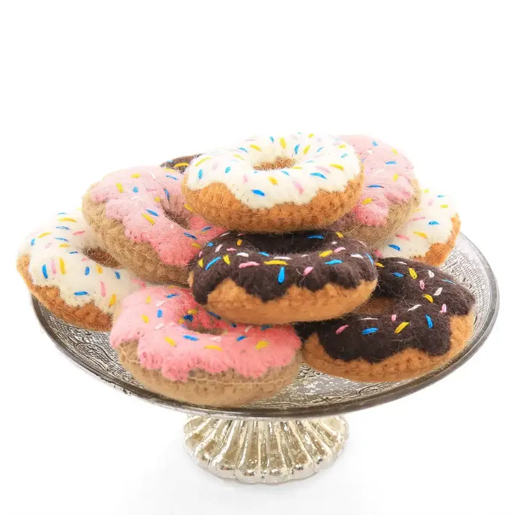 Thumbnail: 100% Wool Small Chocolate Donut Cat Toy