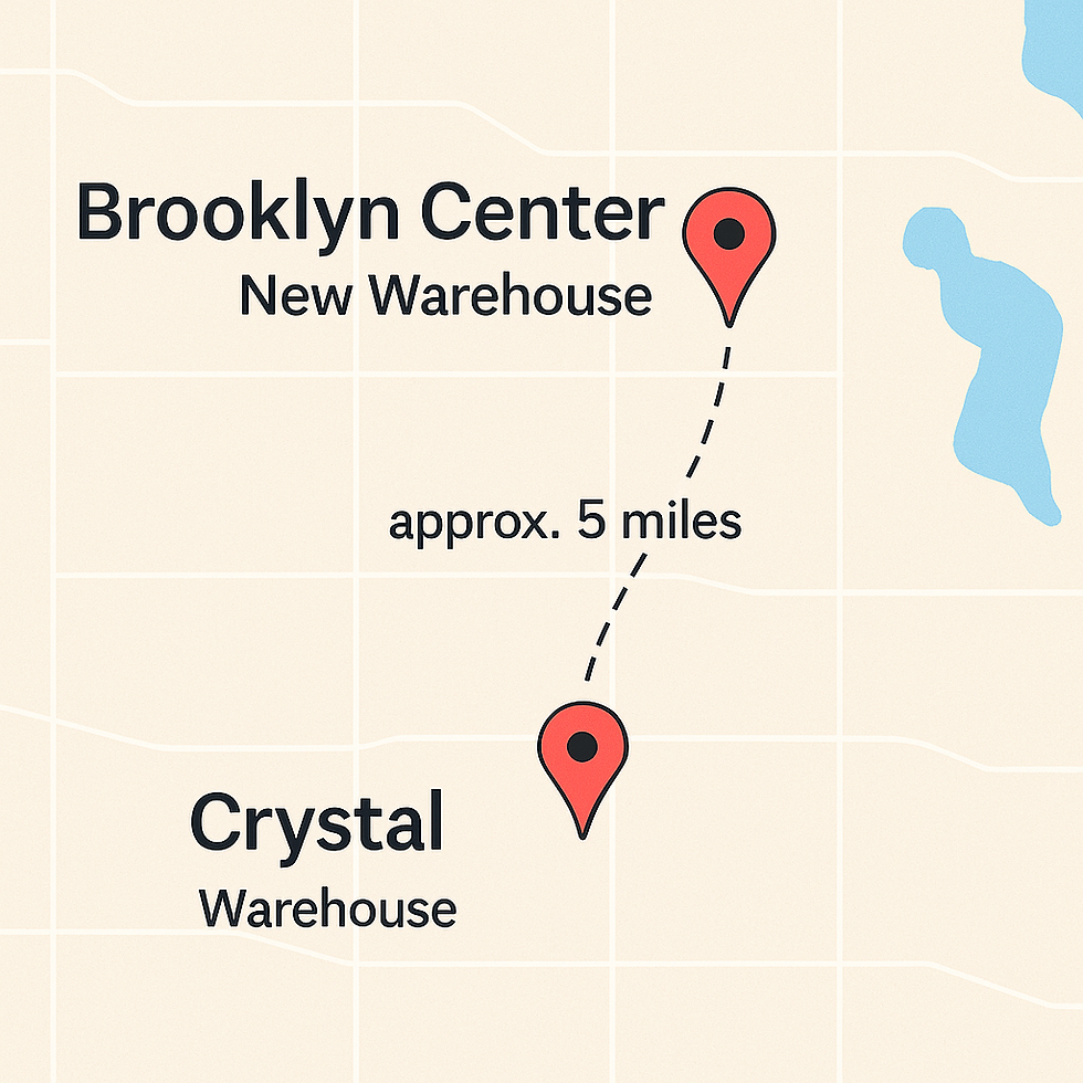 Crystal to Brooklyn Center Warehouse Approx. 5 Miles