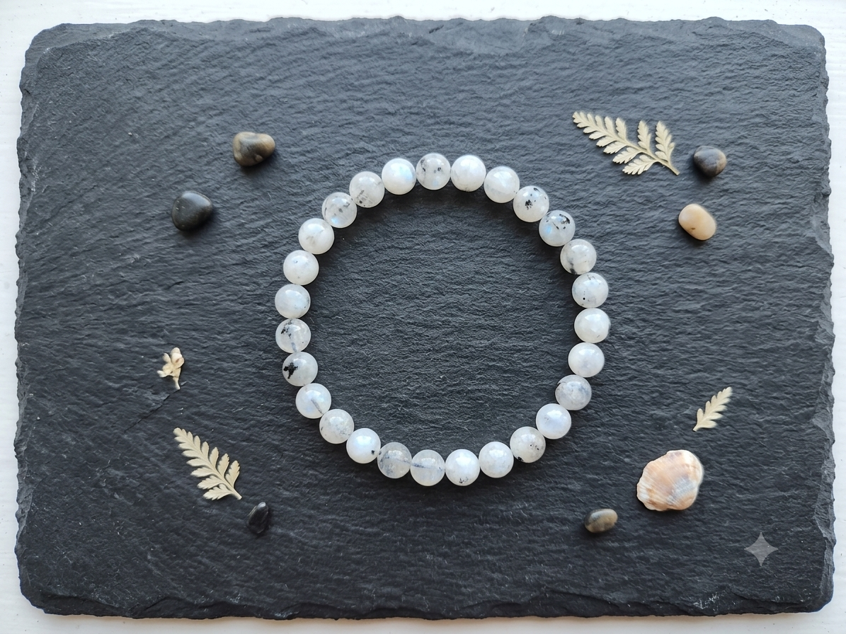 Pulsera de Piedra Luna de bolas elástica