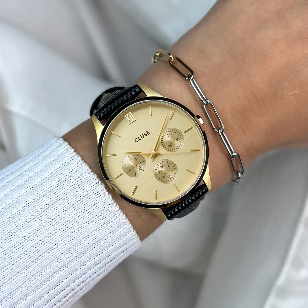 Thumbnail: CLUSE Minuit Multifunction Black Lizard / Gold Watch