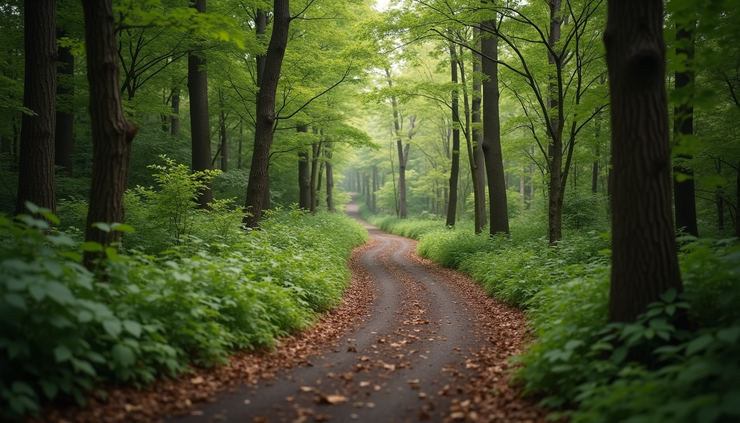 Eye-level view of a winding forest path symbolizing individual journeys