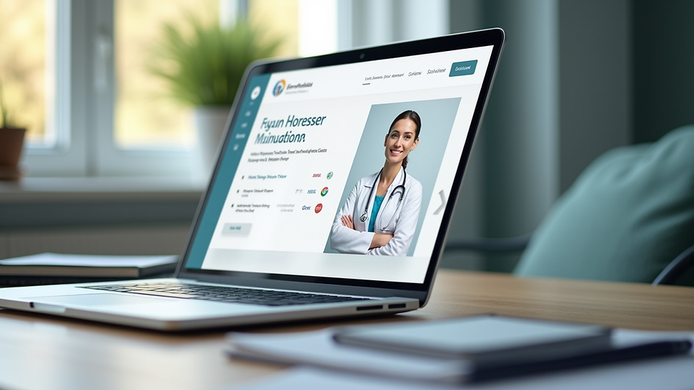 Eye-level view of a modern laptop displaying a medical consultation booking page