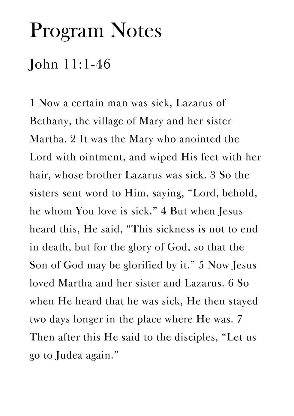 Lazarus Program Notes 1