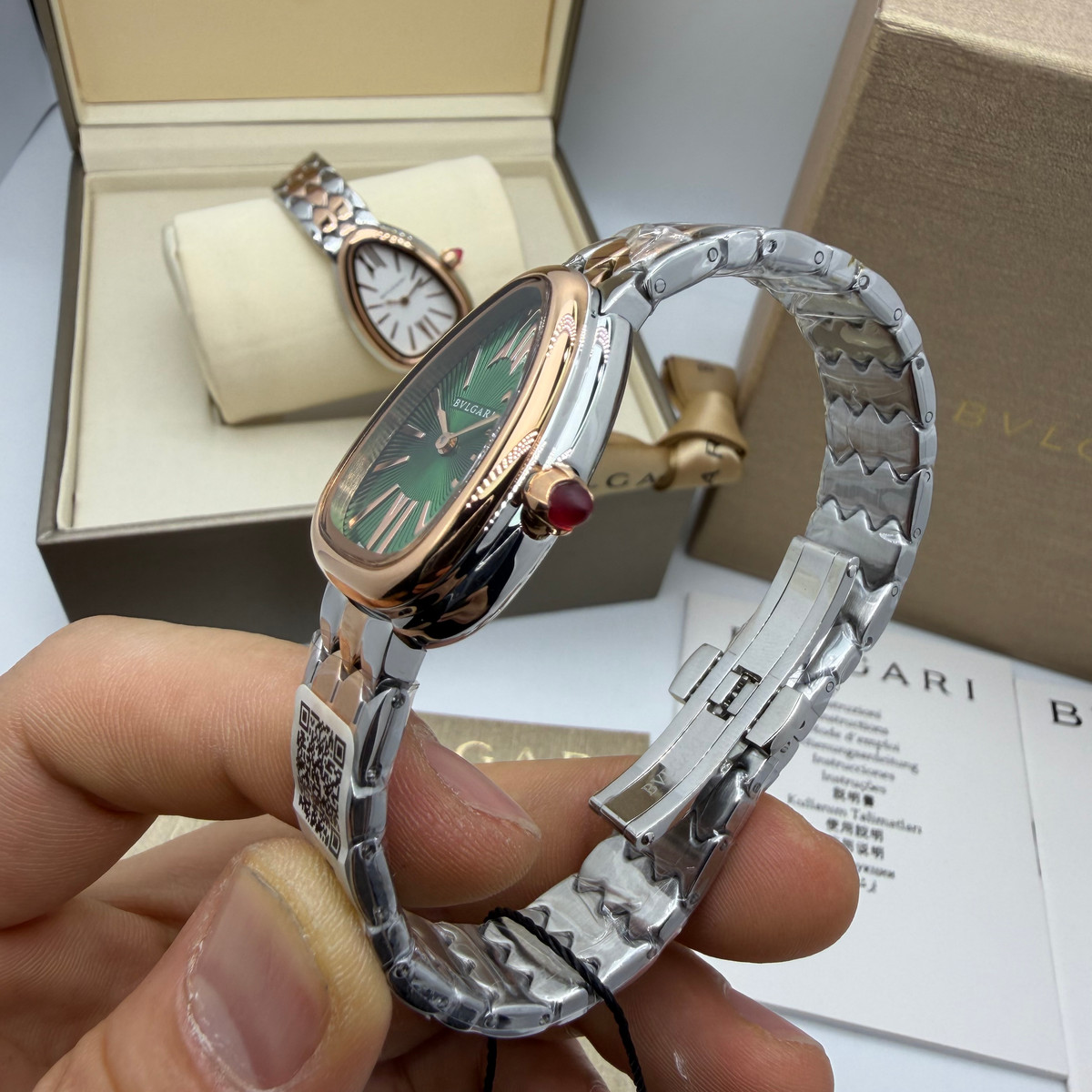 Bvlgari SERPENTI SEDUTTORI 33mm Aço/Rosè - Mostrador Verde