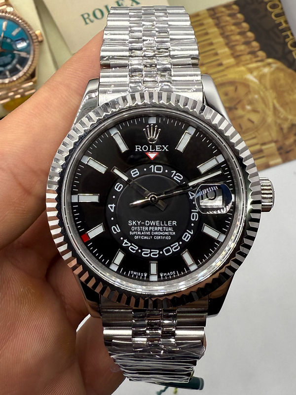 Rolex Sky-Dweller - 42 mm,Aço 904L - Mostrador Preto - Jubilee - CLONE