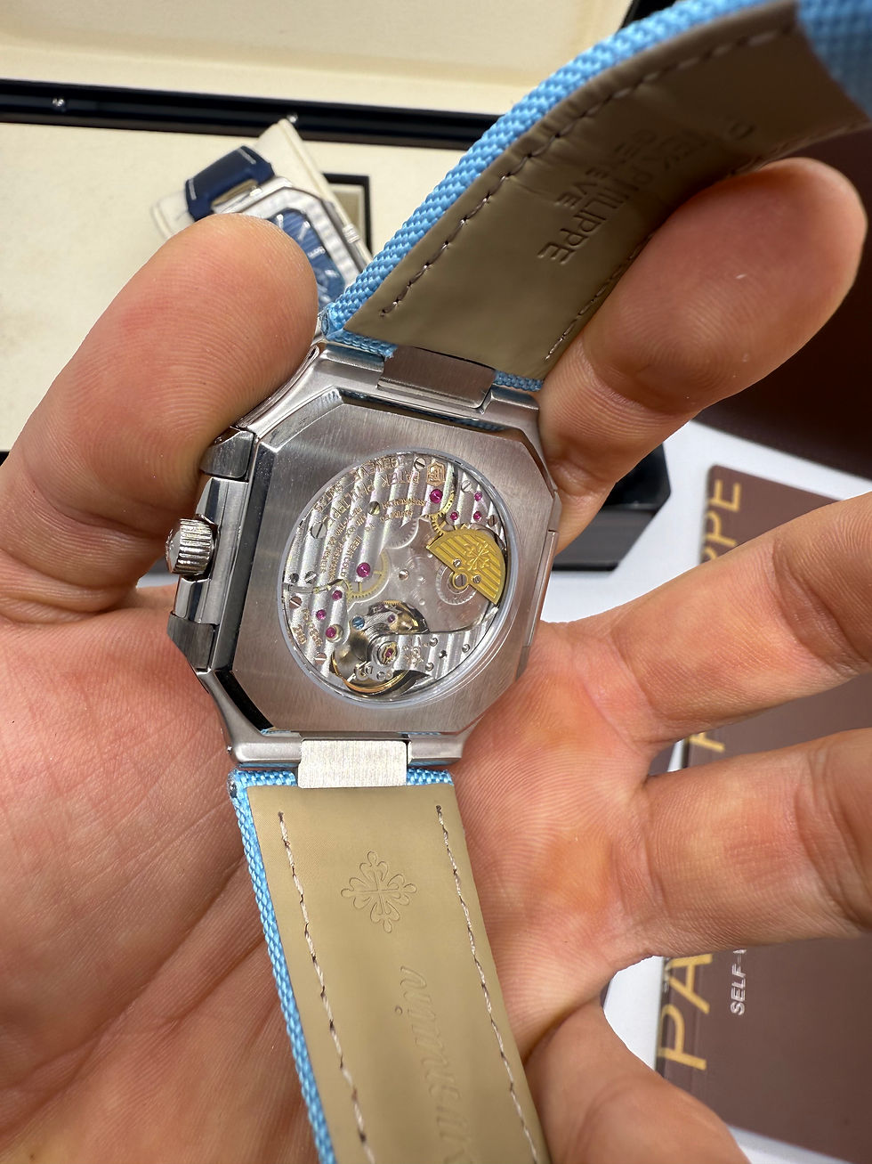 Miniatura: Patek Philippe Cubitus, Aço Fases da Lua 42mm, Mostrador TIFFANY, Pulseira Nylon