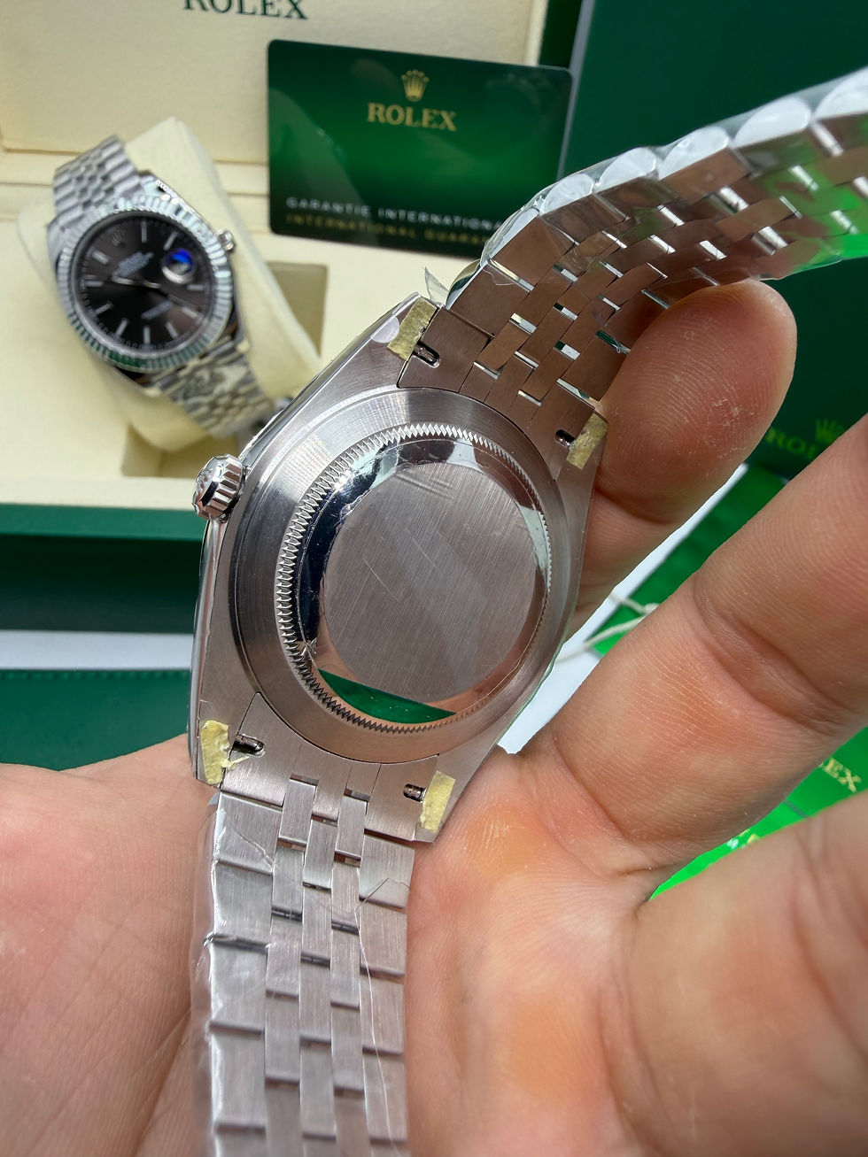 Miniatura: Rolex Datejust Aço 41mm, Mostrador Verde, Pulseira Jubilee - CLONE