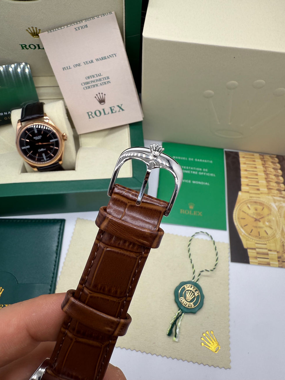 Miniatura: Rolex Cellini Aço 39mm, Pulseira Couro