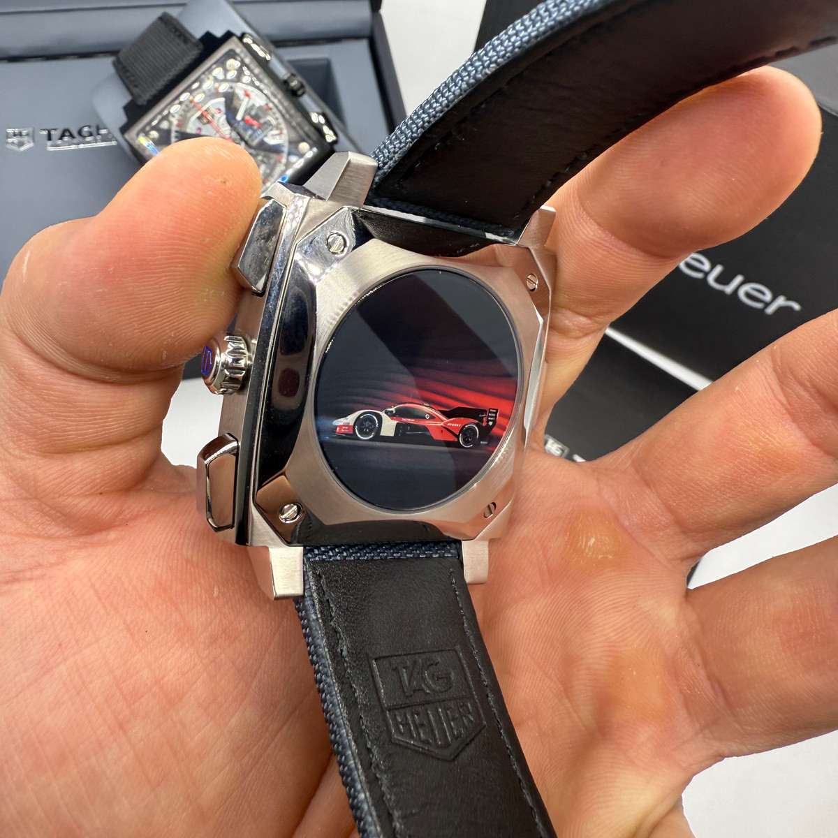 TAG Heuer Monaco Split-Seconds Chronograph 44mm, Mostrador Prata e Azul