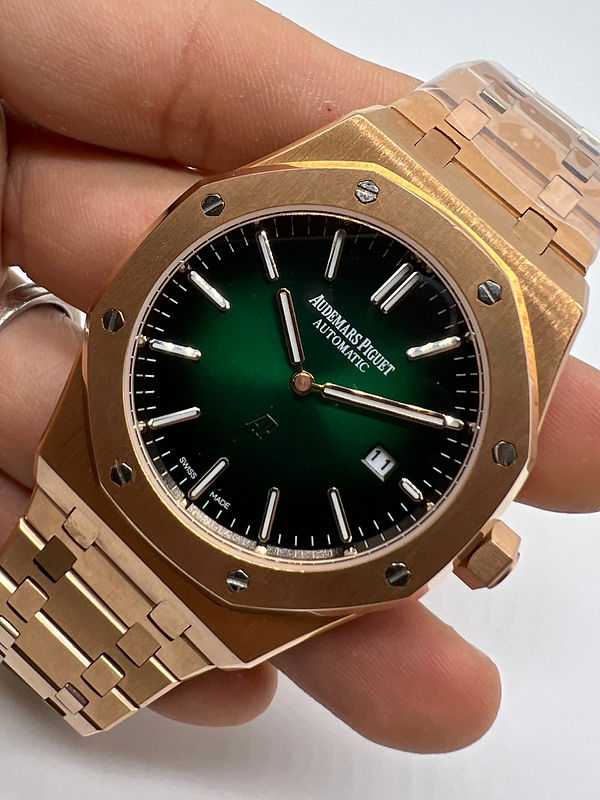 Audemars Piguet Royal Oak 39mm Mostrador Verde Bezel e Pulseira Aço Rose