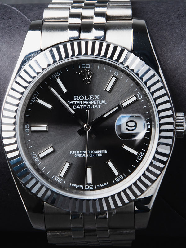Rolex Datejust 41/36mm Aço Mostrador Cinza, Luneta Canelada