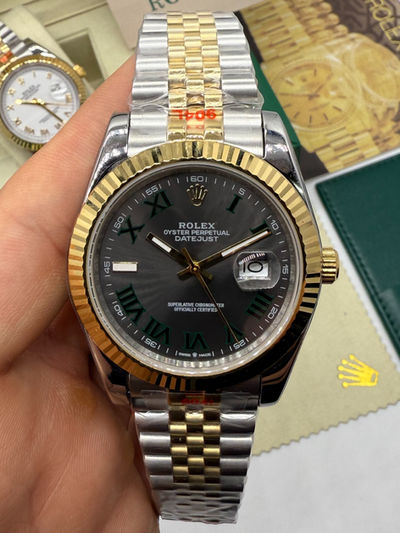 Rolex DateJust 41mm Wimbledon Aço/Dourado Mostrador Cinza Luneta Canelada