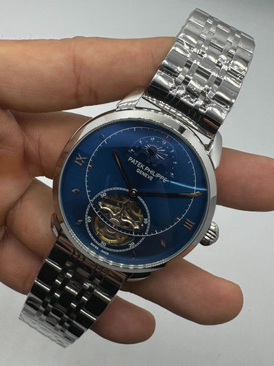 Patek Phillippe Fases da Lua Turbilhão 42mm Aço, Pulseira Aço