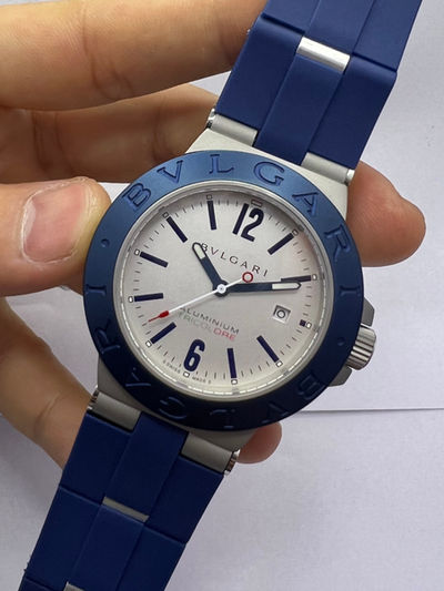Bvlgari Alumium 40mm - Mostrador Cinza Aluminio Pulseira Borracha Azul