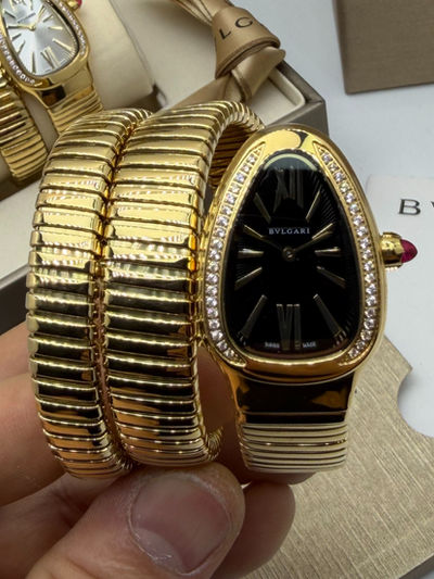 Bvlgari Serpenti Tubogas 02 Volta 35mm Aço/Dourado Mostrador Preto - Cravejado