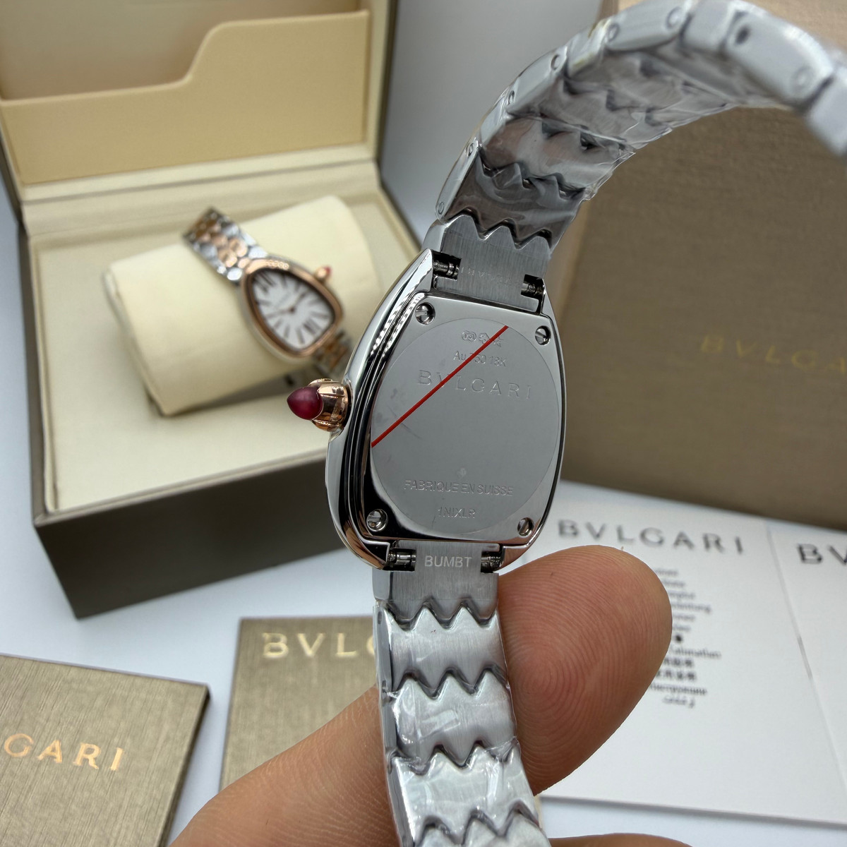 Bvlgari SERPENTI SEDUTTORI 33mm Aço/Rosè - Mostrador Verde